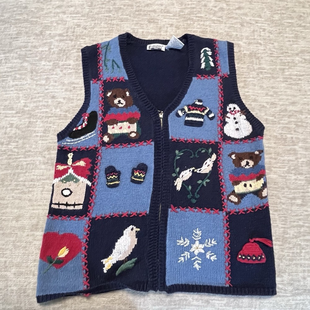 Vintage Sweater Capacity Ugly Christmas Vest Snowman‎ Holiday USA Made Medium